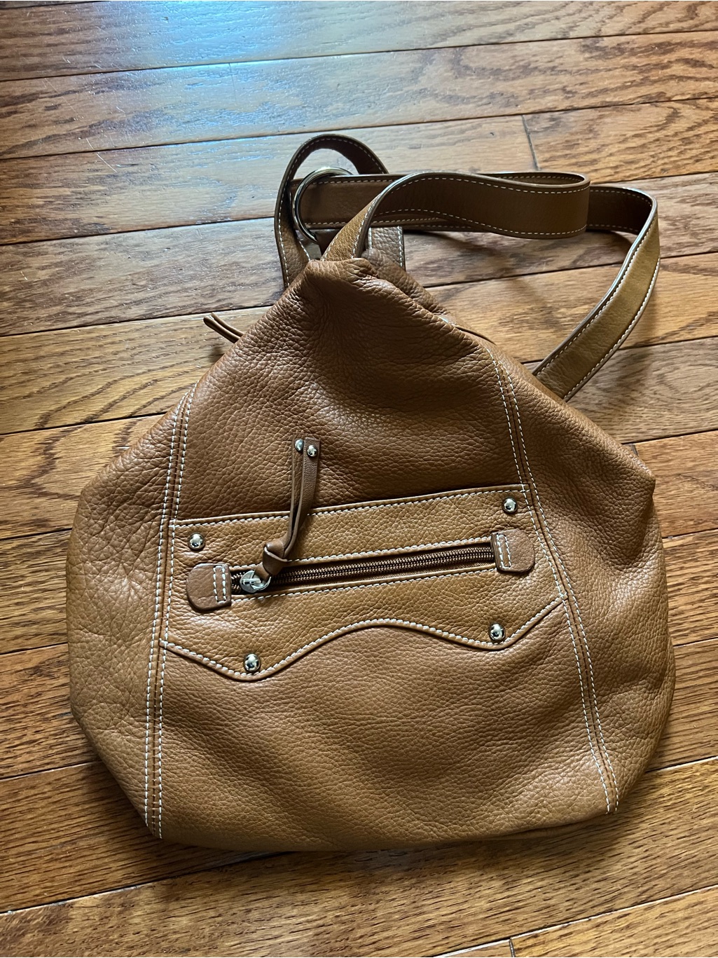 Tignanello Tan Leather Crossbody Backpack